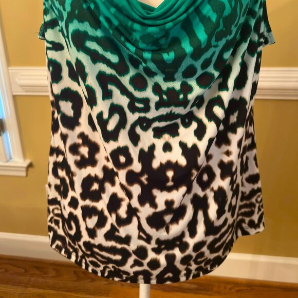 Stunning Calvin Klein Womens Cowl Neck Top Green White Black XL - Picture 2 of 4